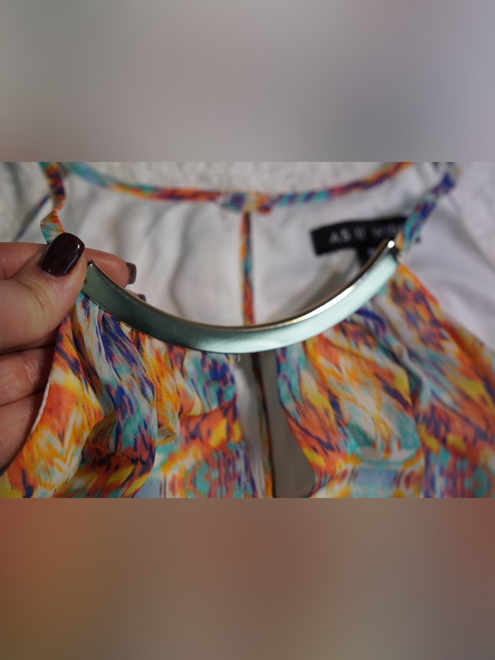 AS U WISH Halter Neck Dress Geometric Abstract Keyhole Metal Trim Summer Size M - Picture 3 of 10